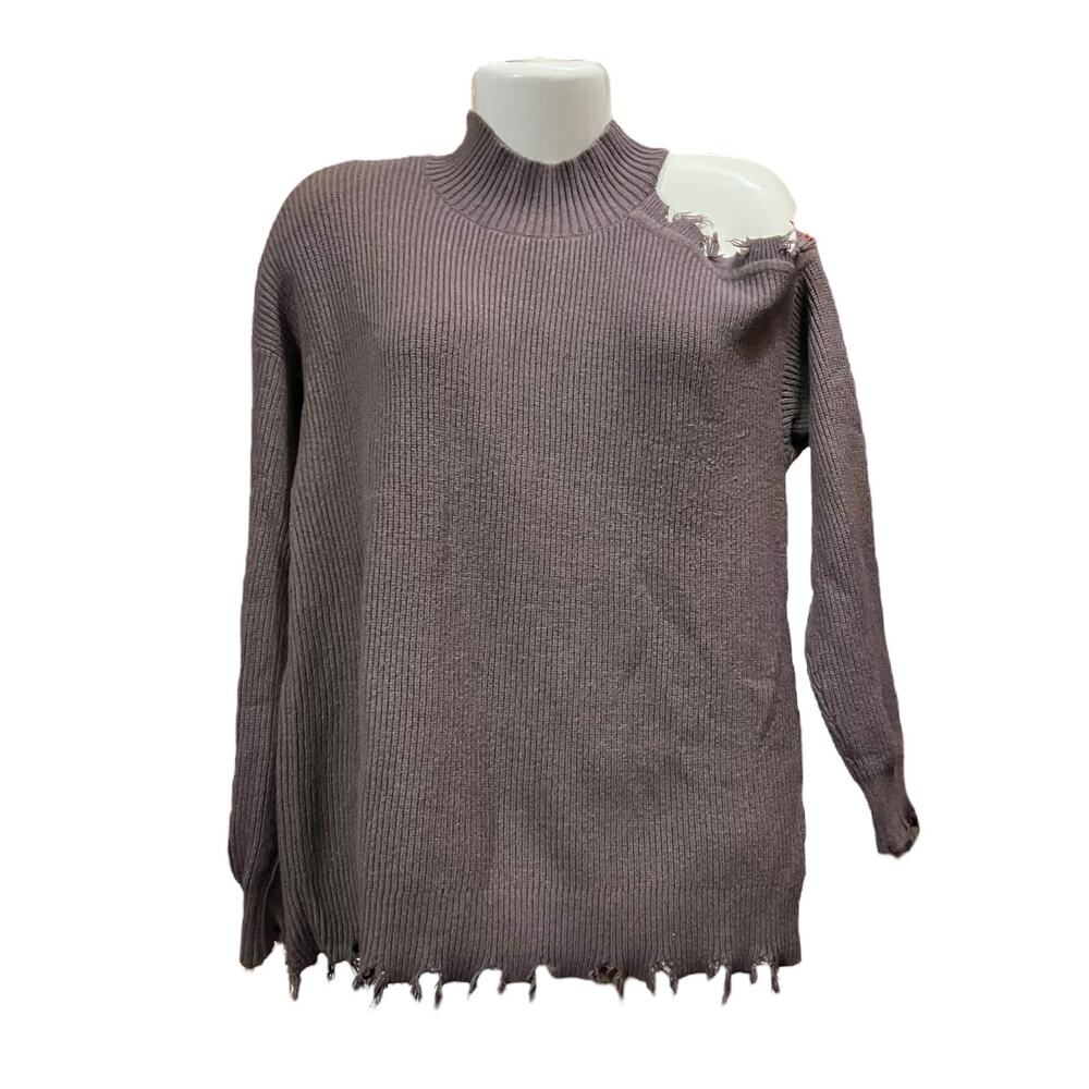 Maurices Women's Deep Purple Ribbed Distressed Cold Shoulder Sweater | Size L
